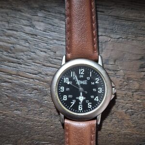 Military Style TIME Watch With Brown Leather